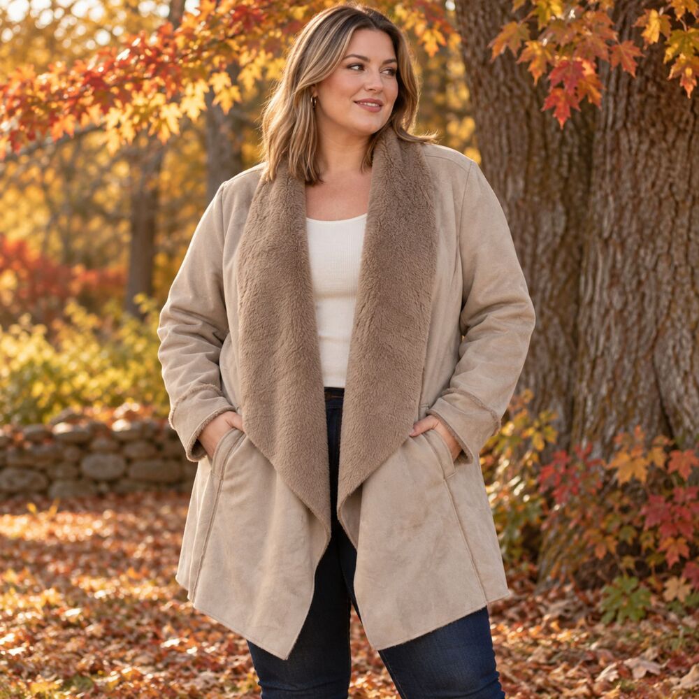 Lane Bryant Waterfall Faux Suede Tan Jacket Plus Size 22/24. NWT MSRP $190